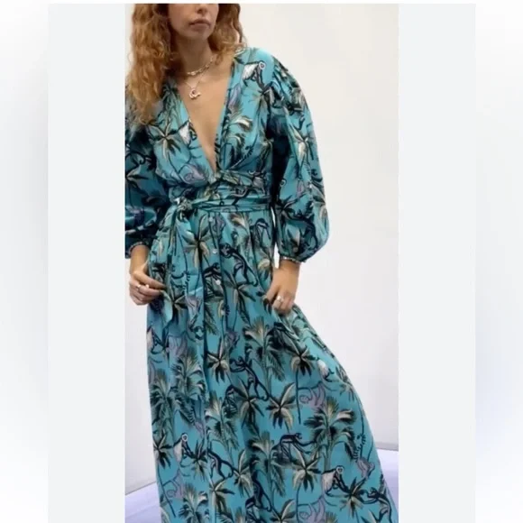 Guadalupe Blue Animal Print Dress Anthropologie - Picture 1 of 7